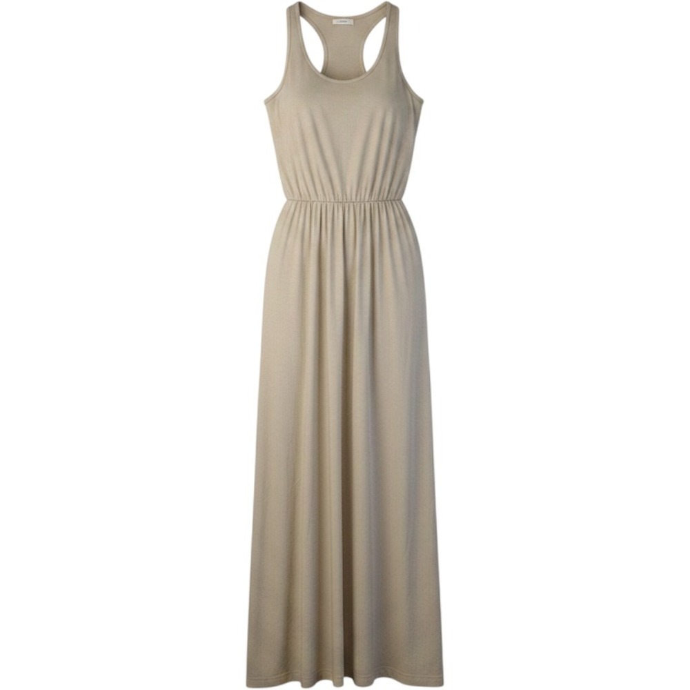 Splendid Womens Tan Beige Racerback Ruched Elastic Waist Maxi Dress Small USA - Picture 1 of 5